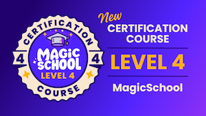 Blue tile with an icon of a yellow graduation cap for the Level Three MagicSchool Certification Course