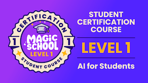 Blue tile with an icon of a purple graduation cap for the Level One MagicSchool for Students Certification Course Student Facing
