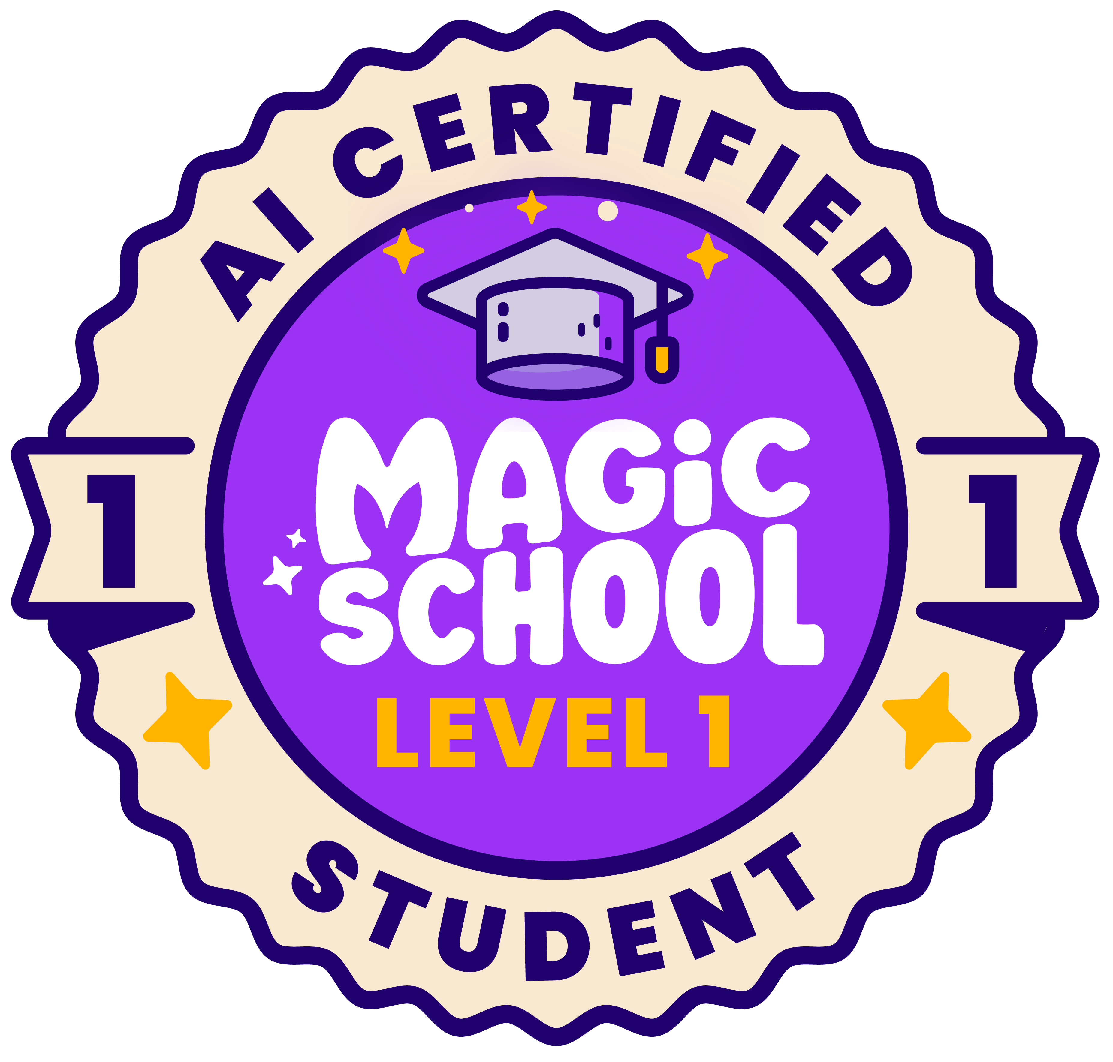 Stylized yellow and cream badge for AI Certified Student