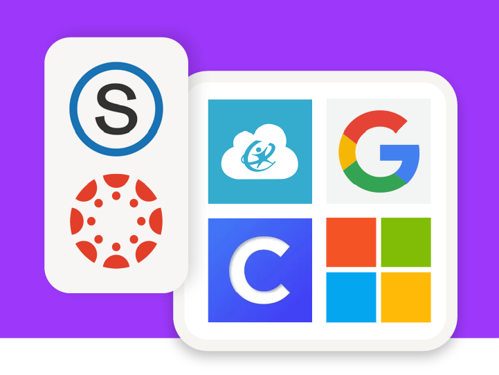 Logos for Canvas, Schoology, Clever, Classlink, Google, and Microsoft 