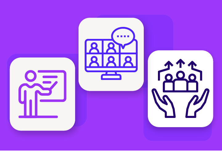 purple icons representing training