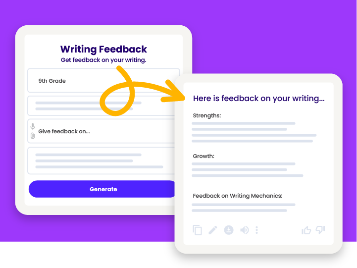 Stylized version of the writing feedback tool and the personalized output