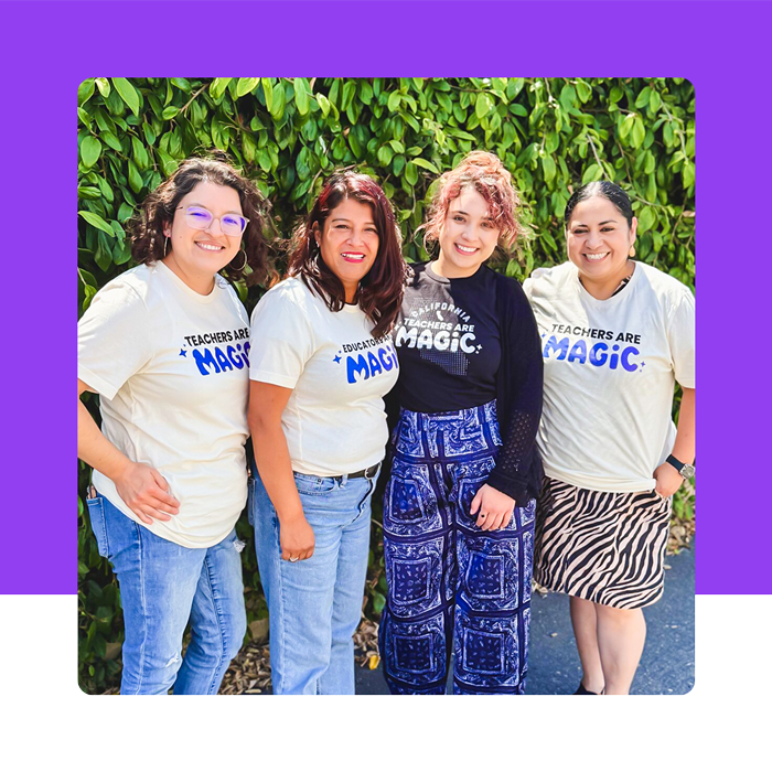 4 educators wearing Teachers Are Magic t-shirts